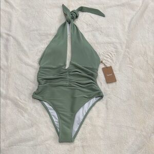 NWT Samiol Halter Neck One Piece with Ruching Small